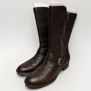 Born Aubra Mahogany Brown Leather Double Zipper Boots - Women’s 7.5 #5719